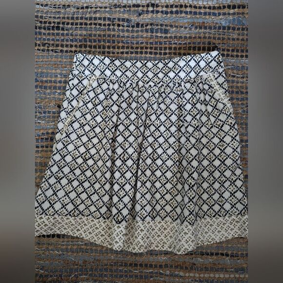 LOFT Navy Cream Linen Geometric Print Skirt Preppy Light Academia A-Line Soft Gi - Picture 2 of 5